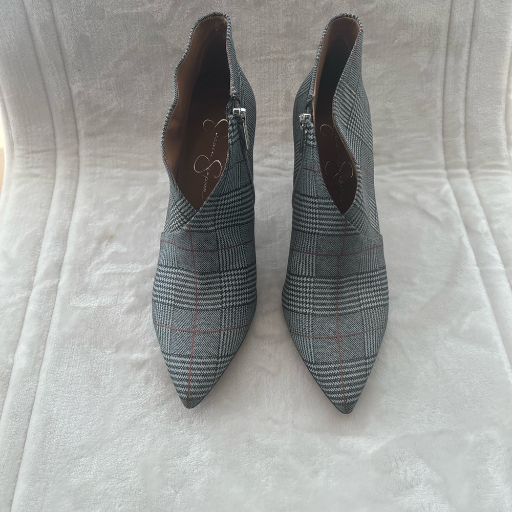 Jessica Simpson Black and Gray Plaid Ankle Boots